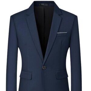 NEW Mens Blazers Slim Fit Business Casual, One Button, Suit Jacket, Blue XXL